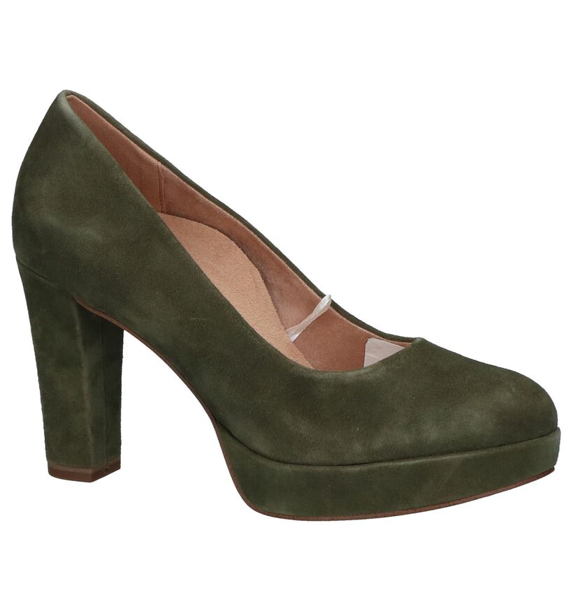 Tamaris Heart & Sole Olijfgroene Pumps met Plateauzool, , pdp