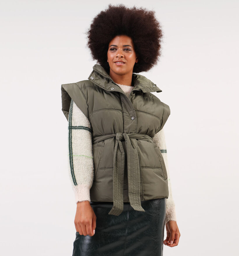 Pieces Noora Groene Korte gewatteerde bodywarmer voor dames (346559)