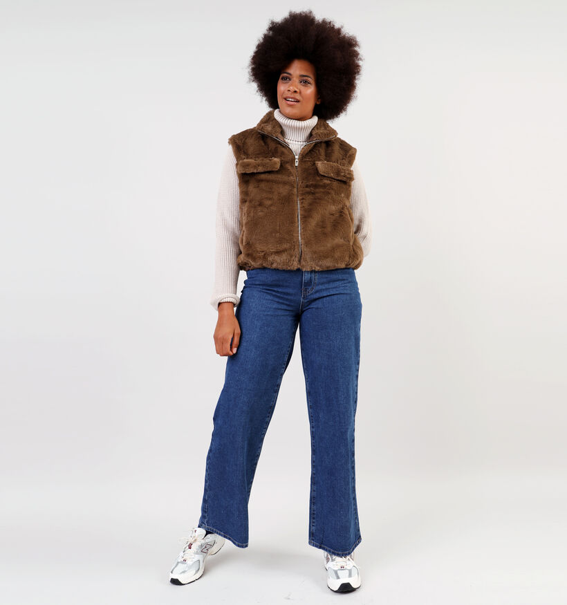 Dolce C. Veste duveteuse courte sans manches en Taupe pour femmes (350611)