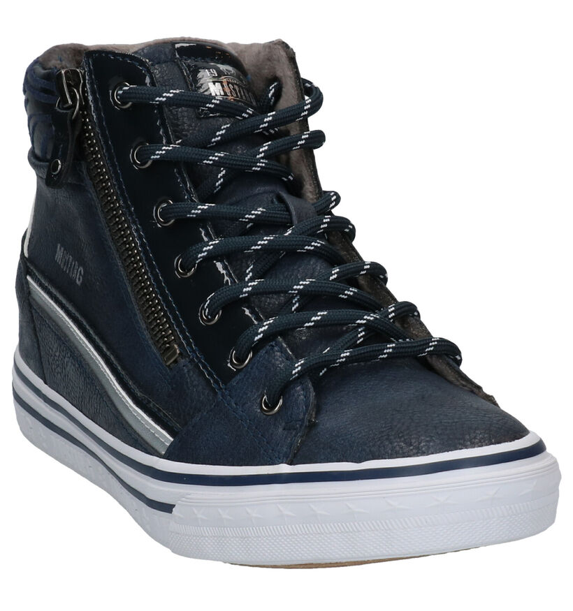 Mustang Blauwe Hoge Sneakers in kunstleer (294335)