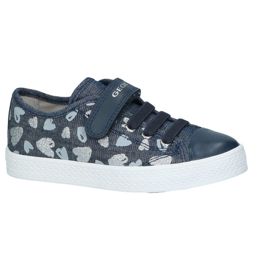 Donkerblauwe Sneakers met hartjes Geox in stof (237970)