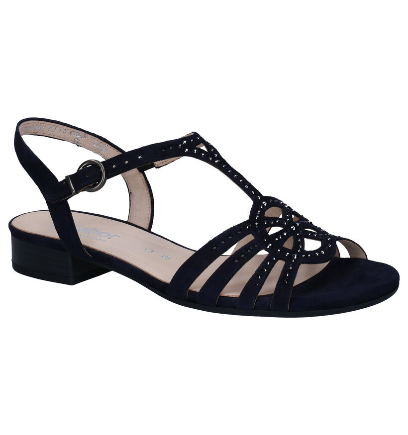 Comfort Sandales plates en Bleu fonc&eacute; en daim (288042)