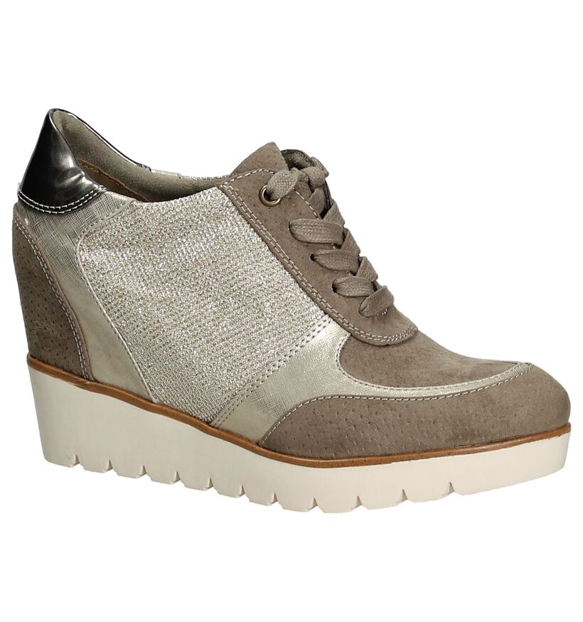 Tamaris Sneaker met Sleehak Taupe/Goud in stof (192474)