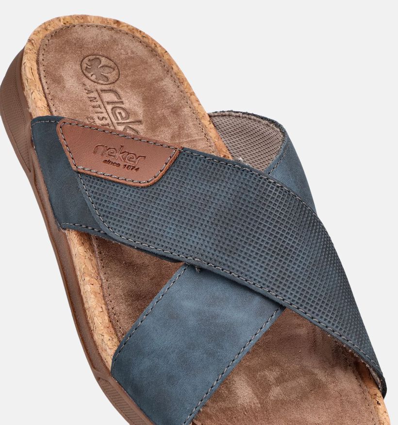 Rieker Nu-pieds plates en Bleu pour hommes (370514)