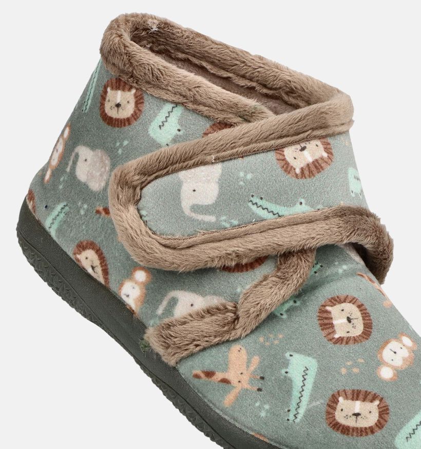 Milo & Mila Pantoufles en Vert kaki pour gar&ccedil;ons (381149) - pour semelles orthop&eacute;diques