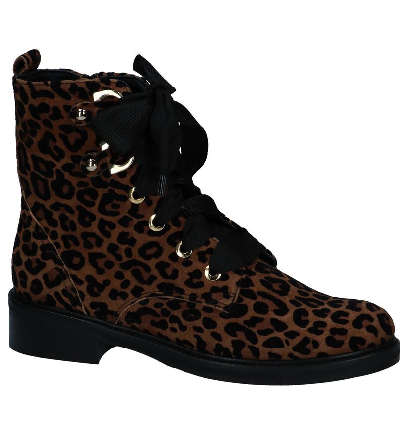 Boots met Rits/Veter Maripé met Luipaardprint in daim (248845)