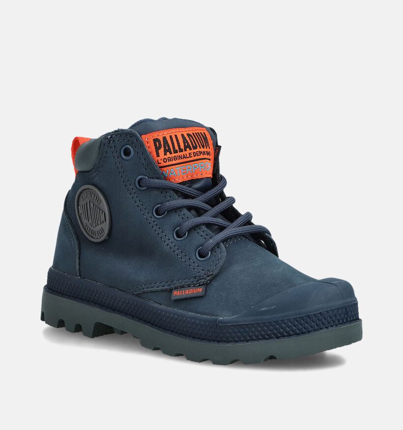 Palladium Pampa Hi Cuff Boots &agrave; lacets en Bleu fonc&eacute; pour gar&ccedil;ons (378506) - pour semelles orthop&eacute;diques