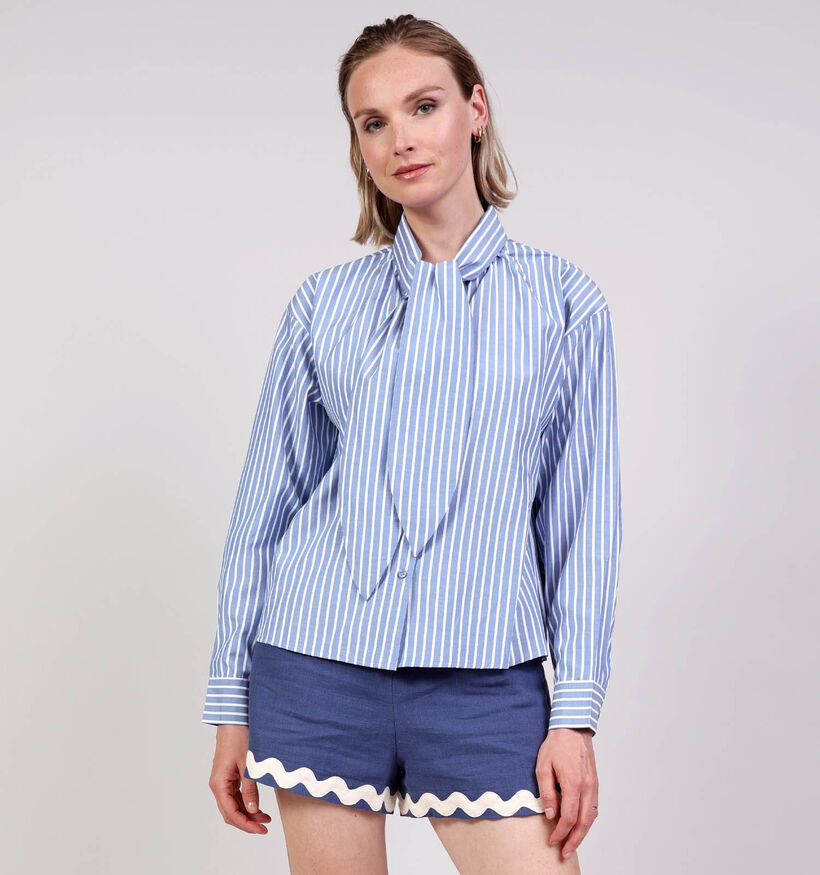 Vero Moda Milena Tie Chemise en Bleu/Blanc pour femmes (374979)