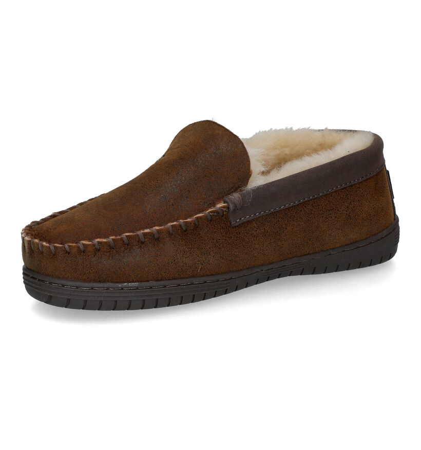 Warmbat Grizzly Bruine Pantoffels in leer (314430)