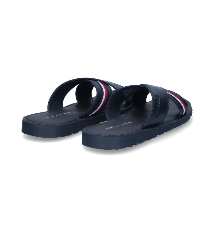 Tommy Hilfiger Criss Cross Blauwe Slippers in leer (304050)
