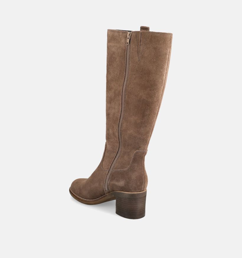 Poelman Taupe Lange Laarzen met Lage Hak voor dames (376083)