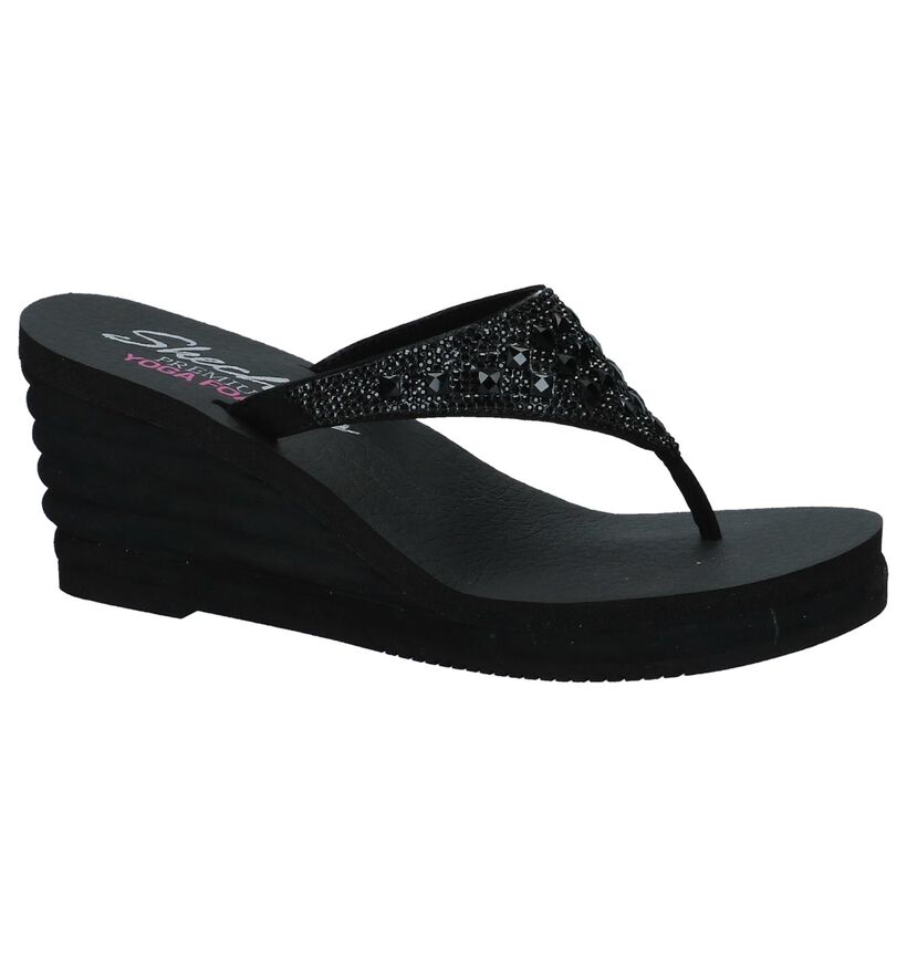 Zwarte Teenslippers met Sleehak Skechers, , pdp