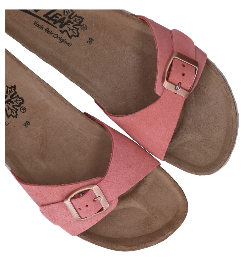 Big Leaf Nu-pieds plates en Rose foncé en nubuck (292594)