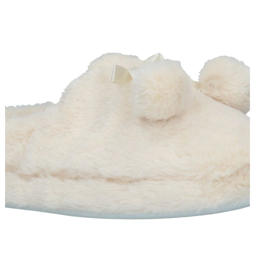 Youh! Ecru Pantoffels met Pompons in faux fur (226604)