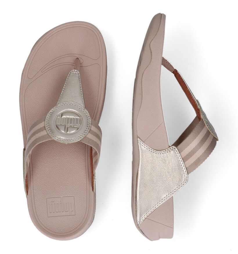 FitFlop Walkstar Wide Fit Webbing Gouden Teenslippers in leer (302648)