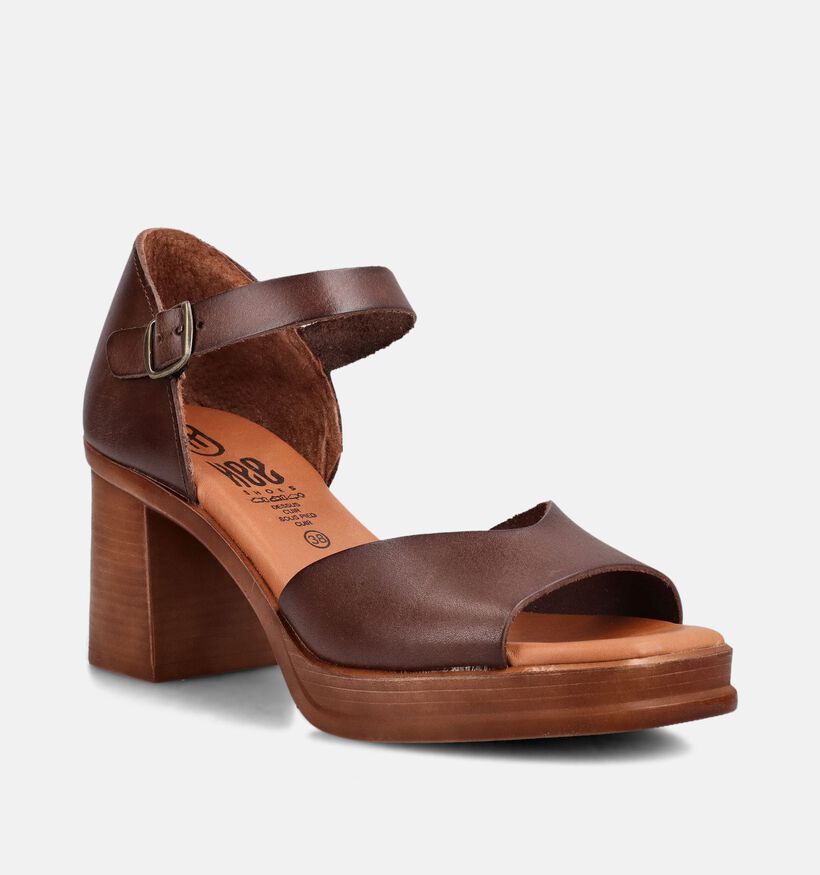 Hee Donkerbruine Sandalen op hak voor dames (372538)