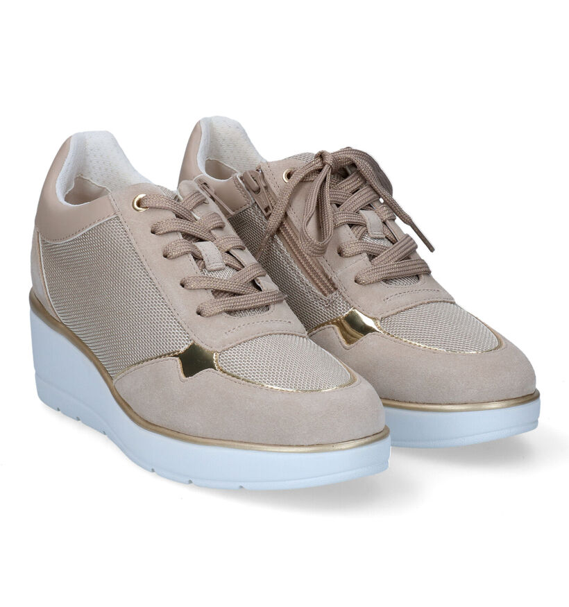 Geox Ilde Beige Veterschoenen voor dames (311591) - geschikt voor steunzolen