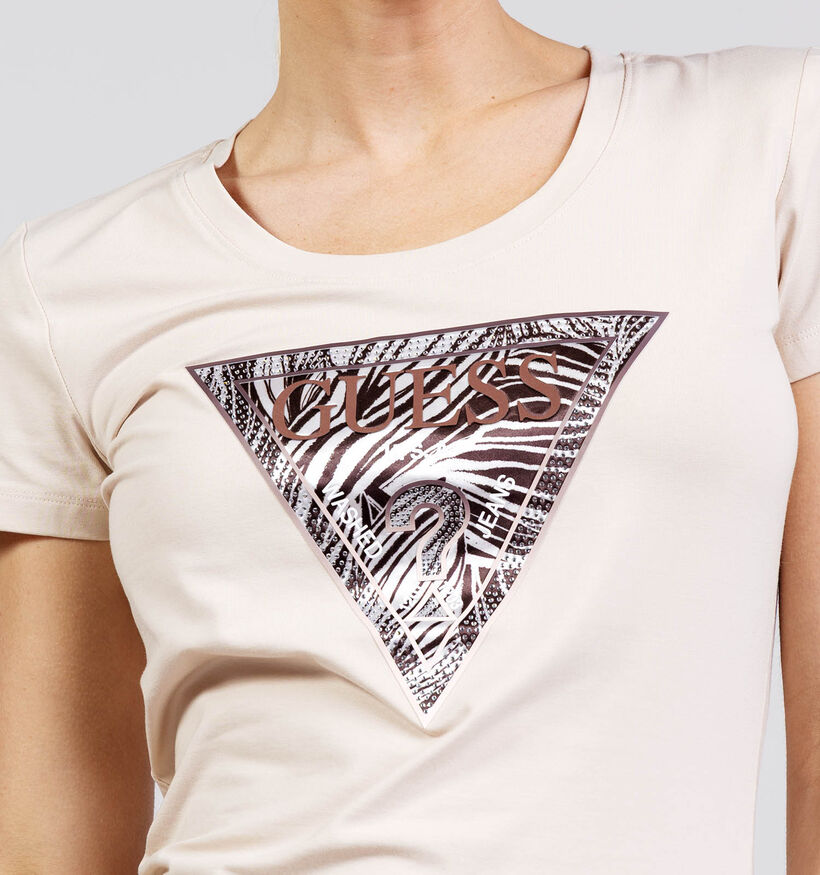Guess Pearl Oyster Beige T-shirt met Korte Mouwen voor dames (370362)