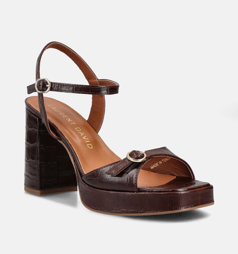Laurent David Croco Sandales &agrave; talons en Brun fonc&eacute; pour femmes (373546)