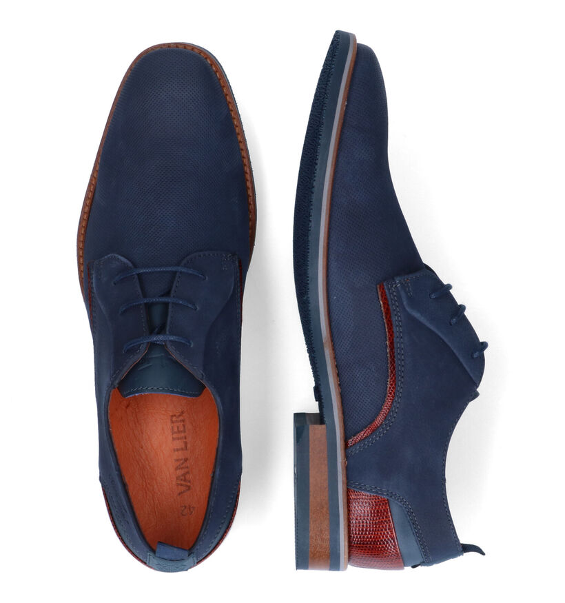 Van Lier Blauwe Geklede Veterschoenen in nubuck (307837)