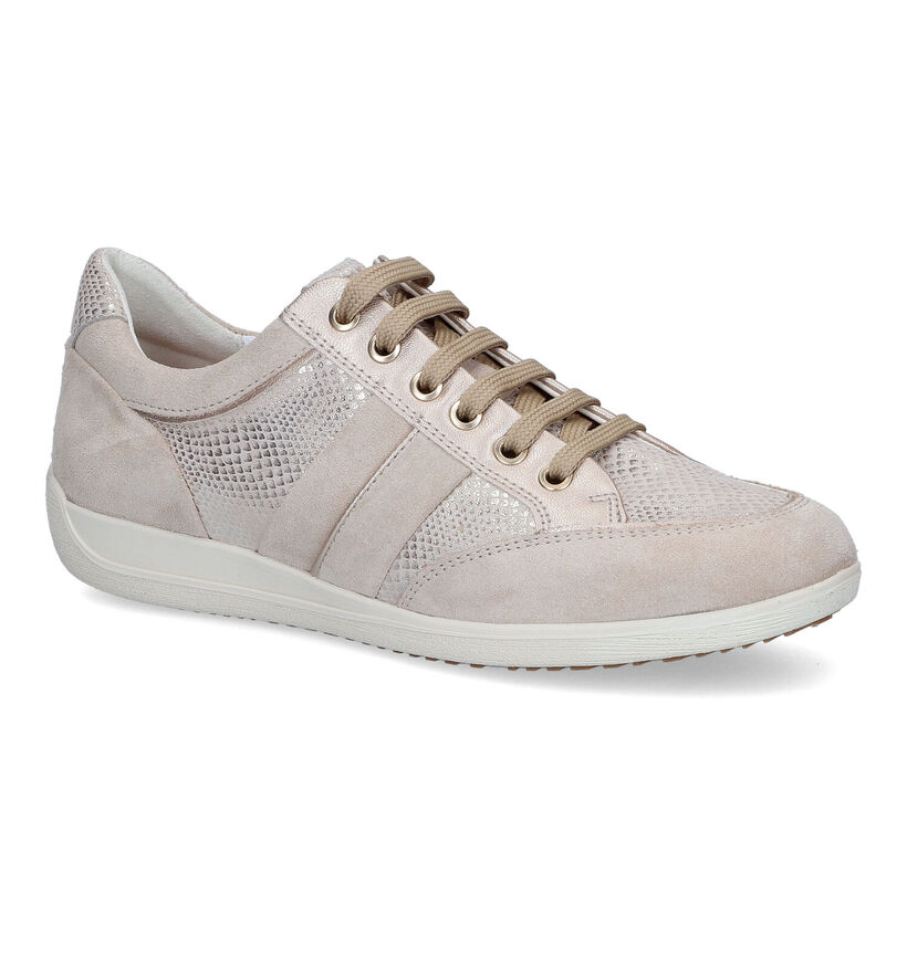 Geox Myria Beige Veterschoenen in daim (311609)