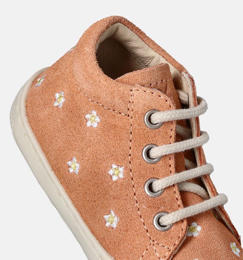 Naturino Cocoon Suede Embroidery Oranje Babyschoentjes voor meisjes (355321) - geschikt voor steunzolen