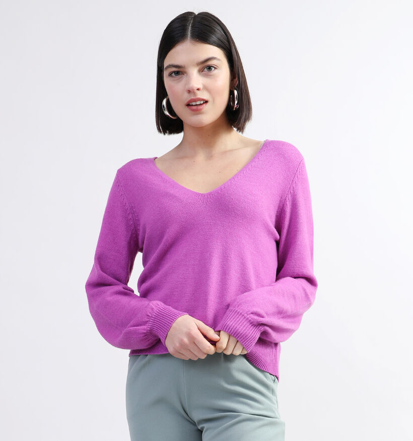 Vila Ril Pull coll en V en Mauve pour femmes (335451)