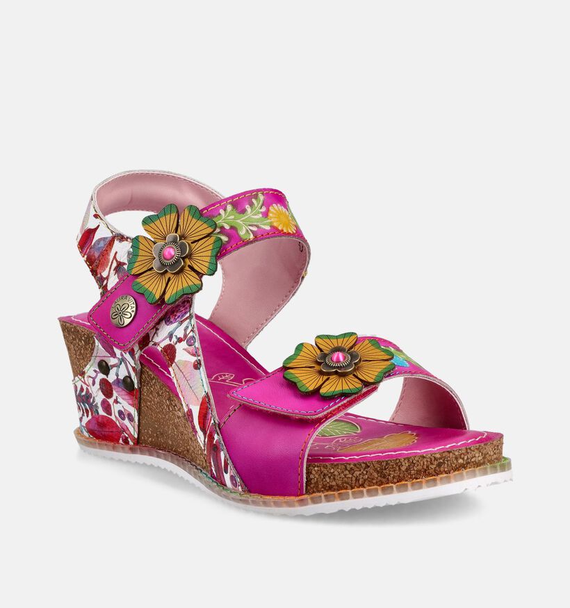 Laura Vita Bonito Sandales compens&eacute;es en Fuchsia pour femmes (373206)