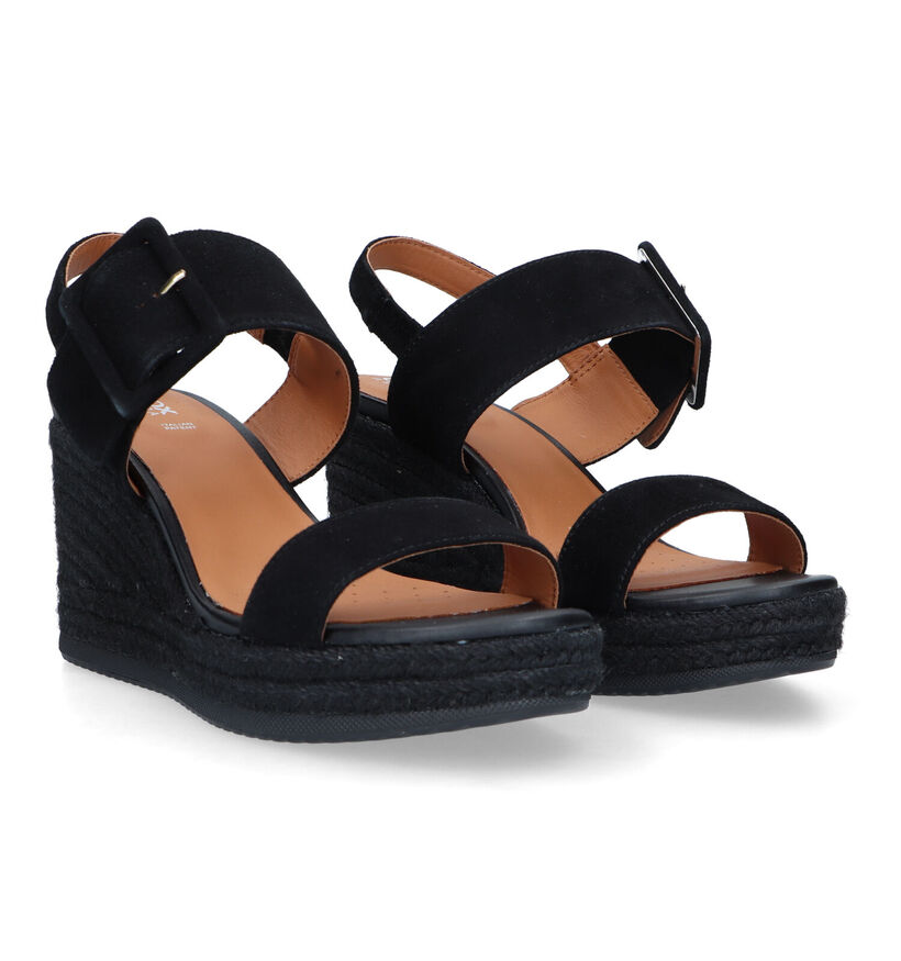 Geox Ponza Zwarte Sandalen met sleehak voor dames (326663)