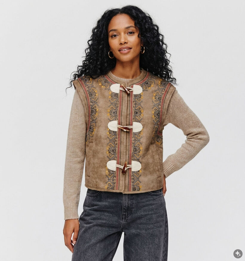 Minuit Douze Gipsy Bruine Mouwloze Vest met Touwsluitingen voor dames (381870)
