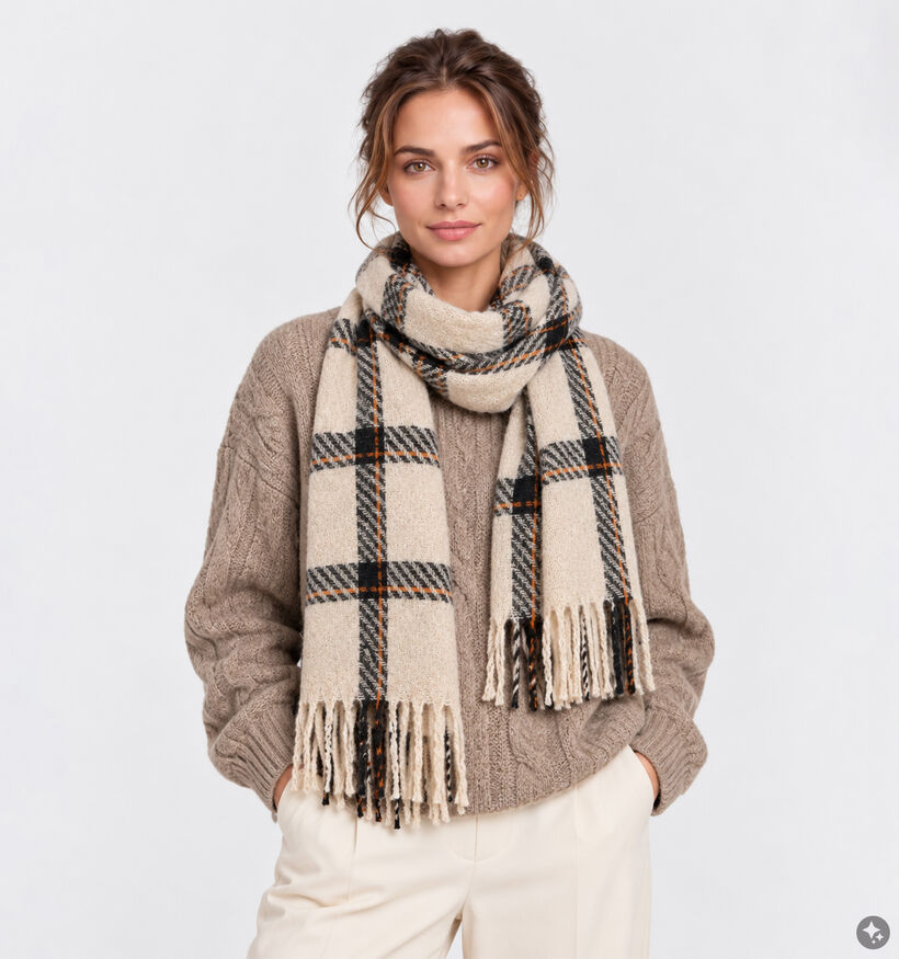 Laurent David Beige/Bruine Sjaal met Franjes voor dames (382907)