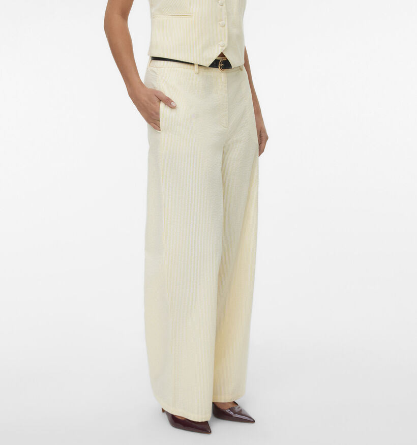 Vero Moda Pira Seersucker Lichtgele/Witte Gestreepte Broek voor dames (369390)
