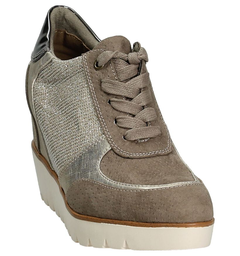 Tamaris Sneaker met Sleehak Taupe/Goud in stof (192474)