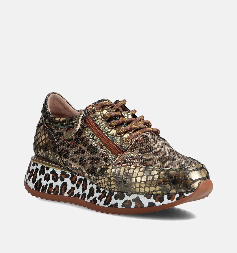 Laura Vita Delphine Leopard Chaussures à lacets en Or pour femmes (364974) - pour semelles orthopédiques