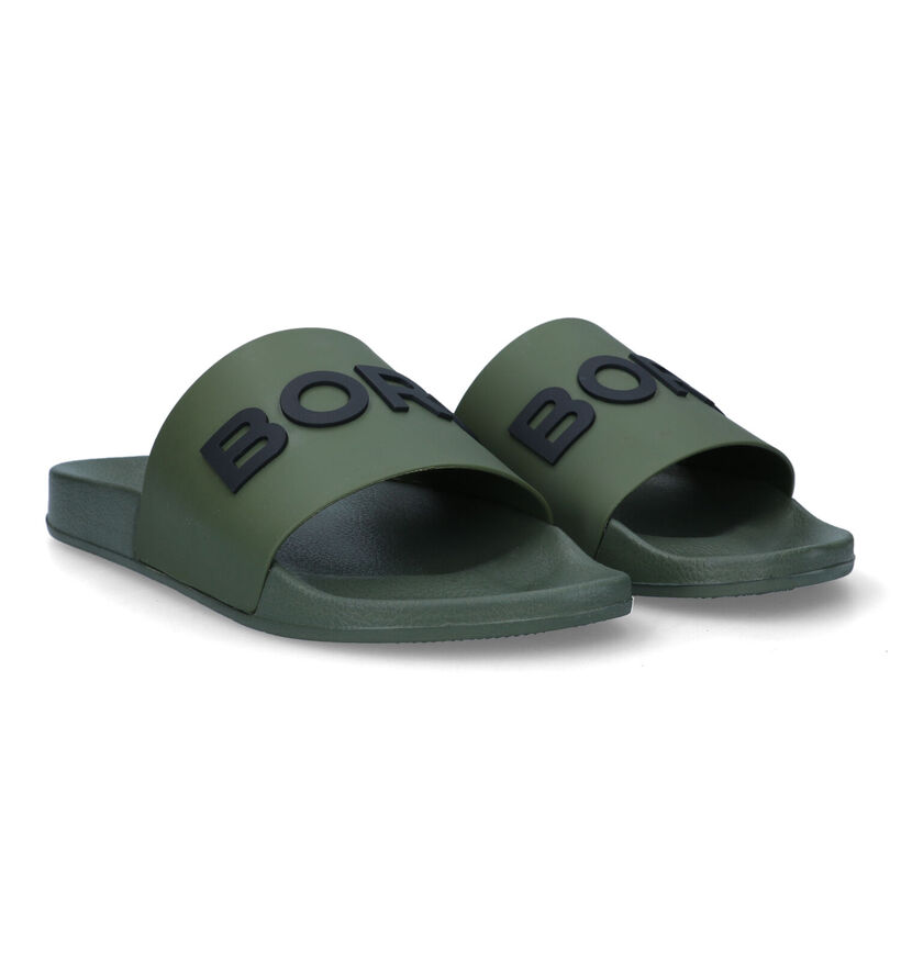 Björn Borg Knox Claquettes de piscine en Vert Kaki pour hommes (333574)