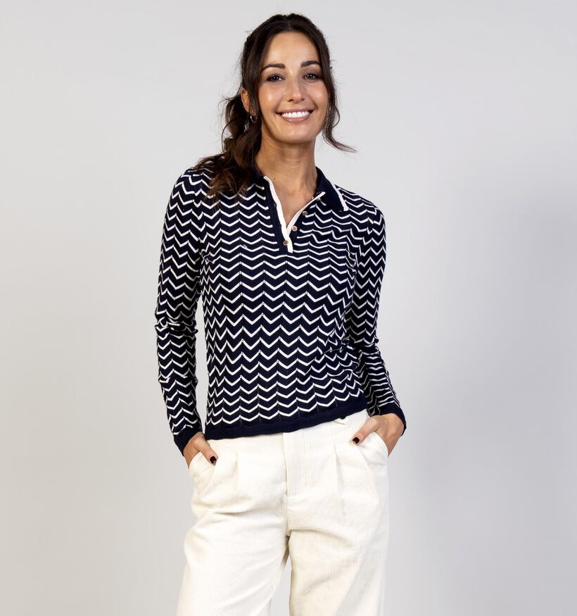 Vila Ellora Pull en Bleu foncé/Blanc pour femmes (368104)
