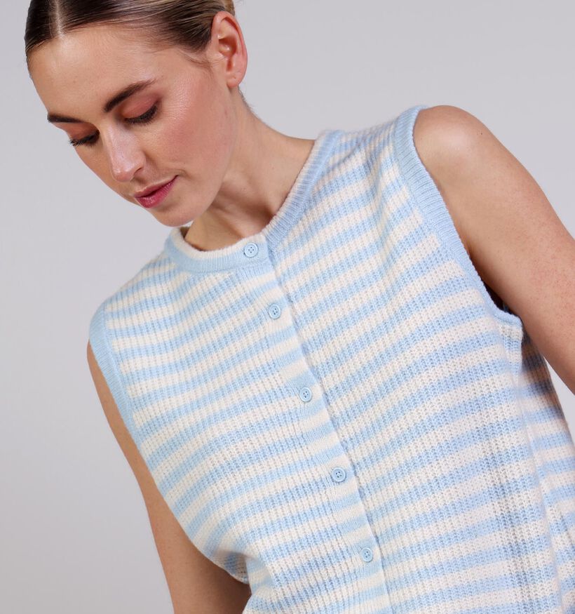 Pieces Malou Stripe Beige/Lichtblauwe Gilet voor dames (367083)