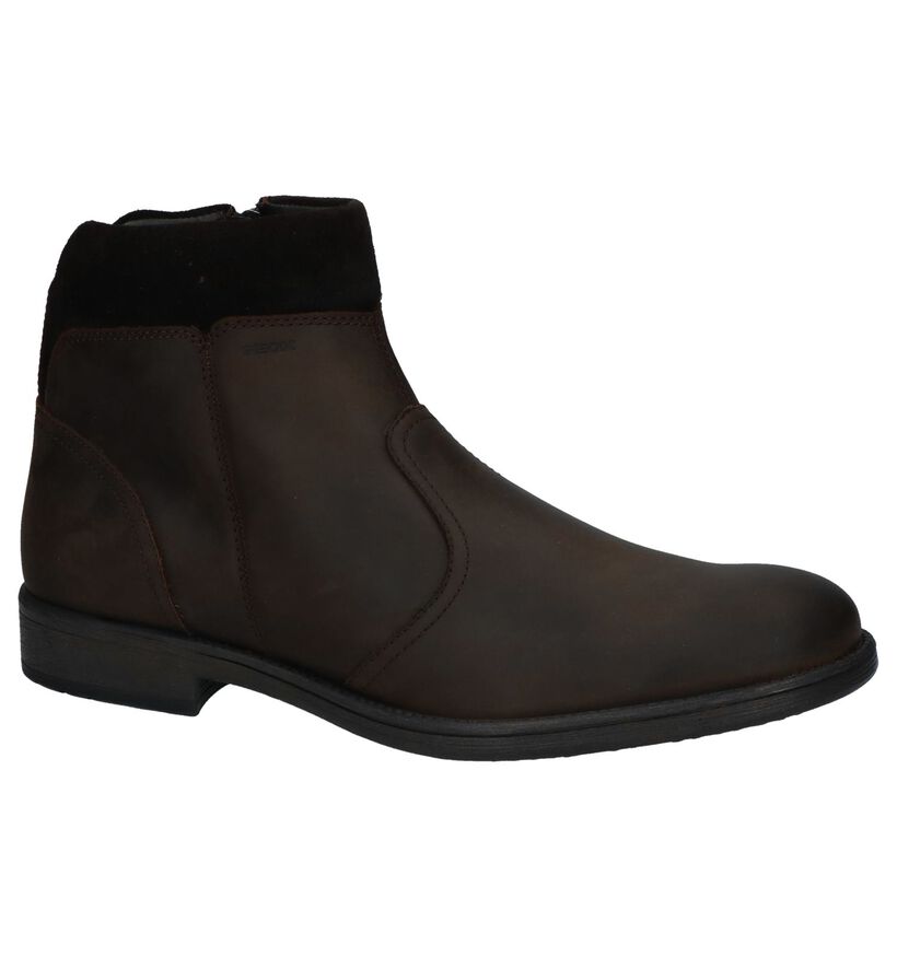 Donkerbruine Bottines met Rits Geox in leer (223074)
