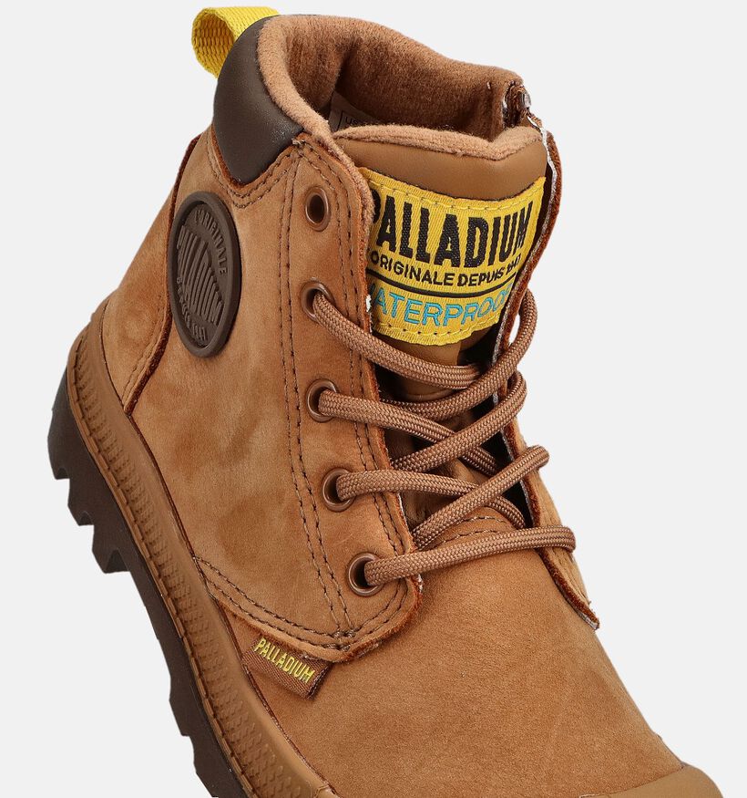 Palladium Pampa HI Cuff Waterproof Boots &agrave; lacets en Cognac pour gar&ccedil;ons (378505) - pour semelles orthop&eacute;diques