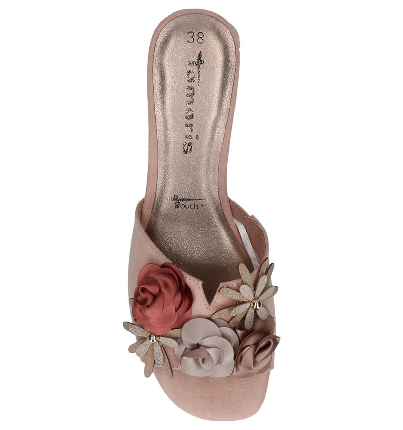 Tamaris Roze Slippers met Bloemen in stof (214363)