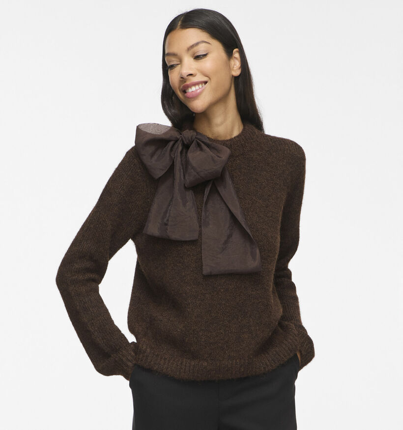 Vila Bows Highneck Detail Pull en Marron pour femmes (379759)