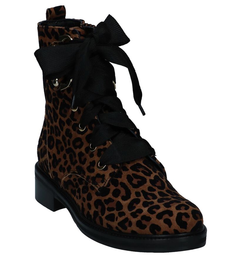 Boots met Rits/Veter Maripé met Luipaardprint in daim (248845)