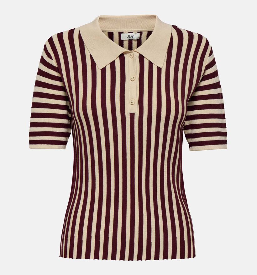 JDY Nola Beige/Bordeaux Gestreepte Polo T-shirt voor dames (359938)