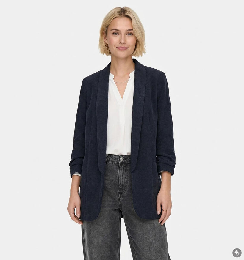 Pieces Bosella 3/4 Corduroy Blazer en Bleu fonc&eacute; pour femmes (382090)