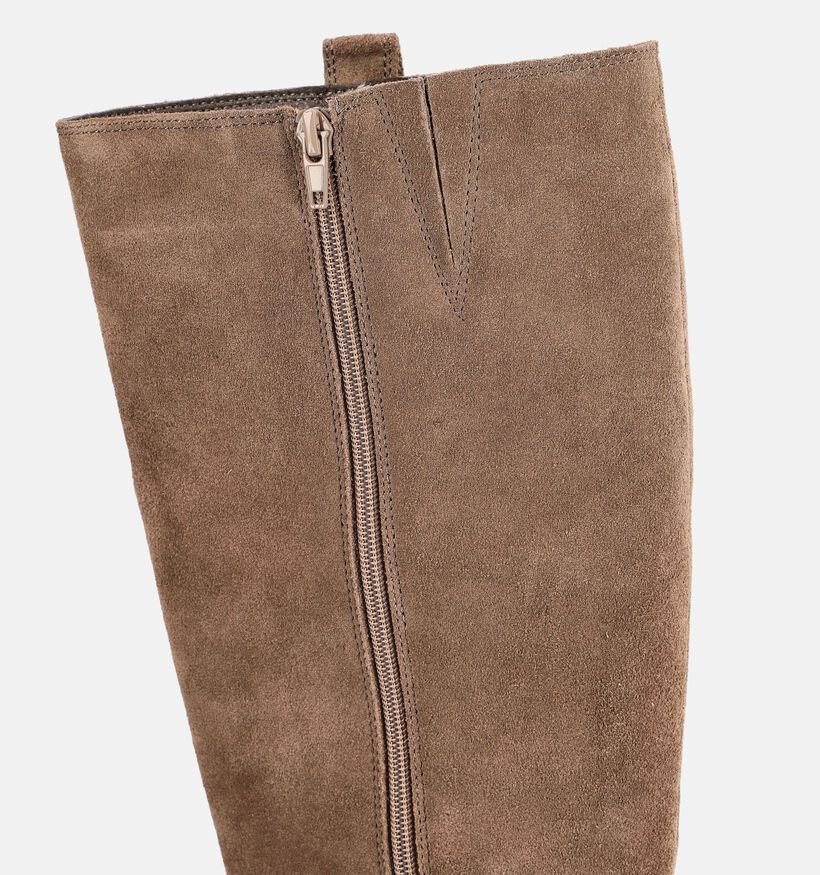 Poelman Taupe Lange Laarzen met Lage Hak voor dames (376083)