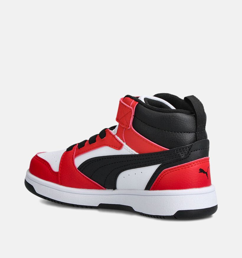 Puma Rebound V6 Mid Witte/Rode Sneakers voor jongens, meisjes (359214) - geschikt voor steunzolen