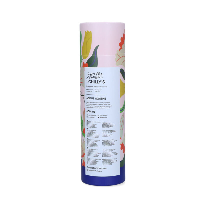 Chilly's x Agathe Singer Wiggling Flowers Roze Drinkfles 500ml voor dames, meisjes (331284)