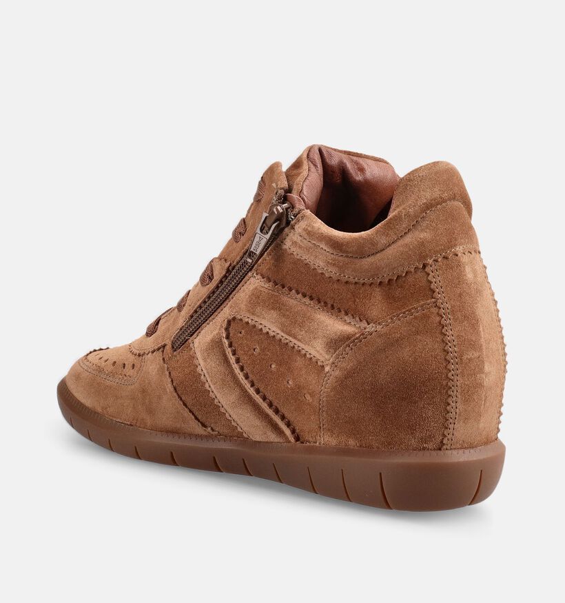 Softwaves Suede Tabacco Cognac Sneakers met Sleehak voor dames (380375) - geschikt voor steunzolen