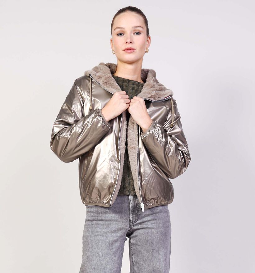 Deeluxe Original Issia Manteau court en Taupe pour femmes (365461)