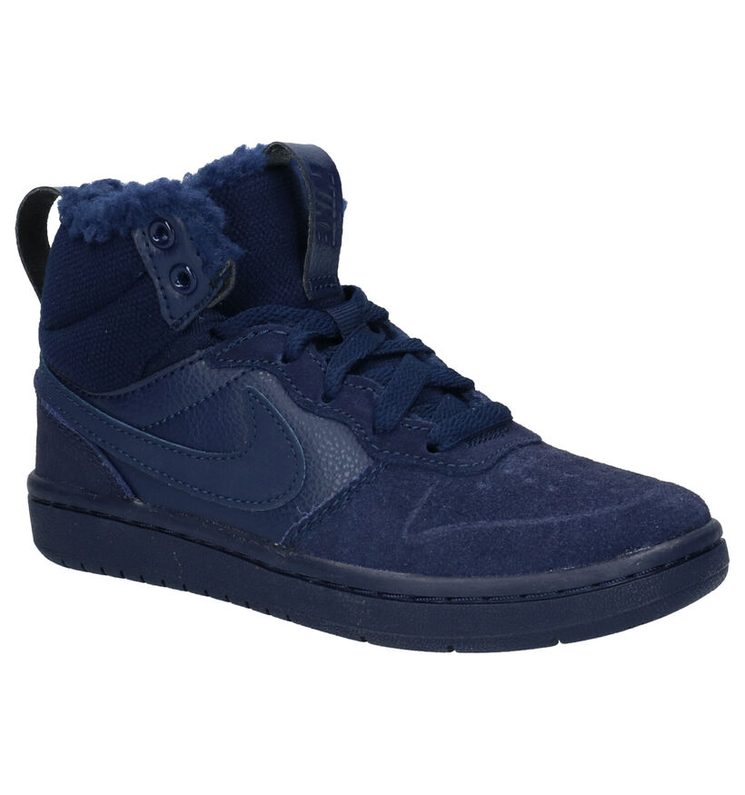 Nike Court Borough Mid Blauwe Sneakers in daim (262148)